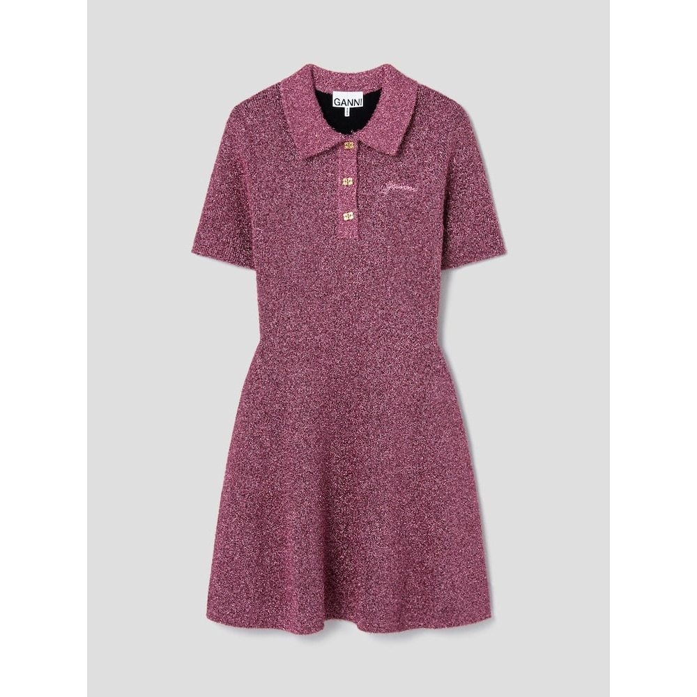 GANNI スパークルダブルフェイスミニドレス-ピンク FW24-QN4871R01X