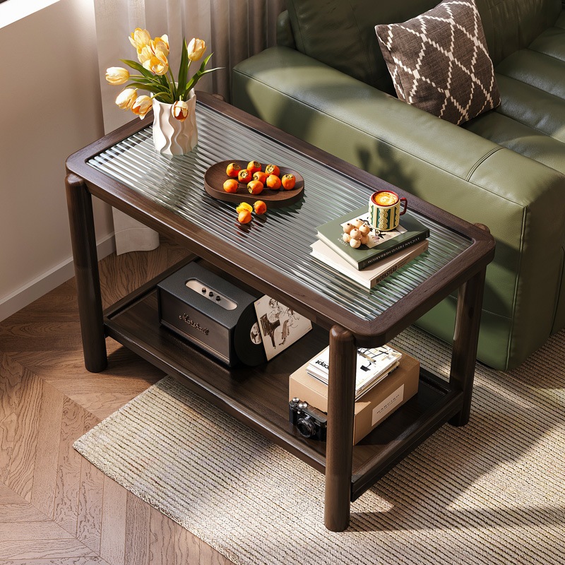 ソリッドウッドソファサイドキャビネット二重層小ティーテーブルリビングルーム家庭用サイドテーブルチャイニーズサイドテーブルバルコニーティーテーブル
