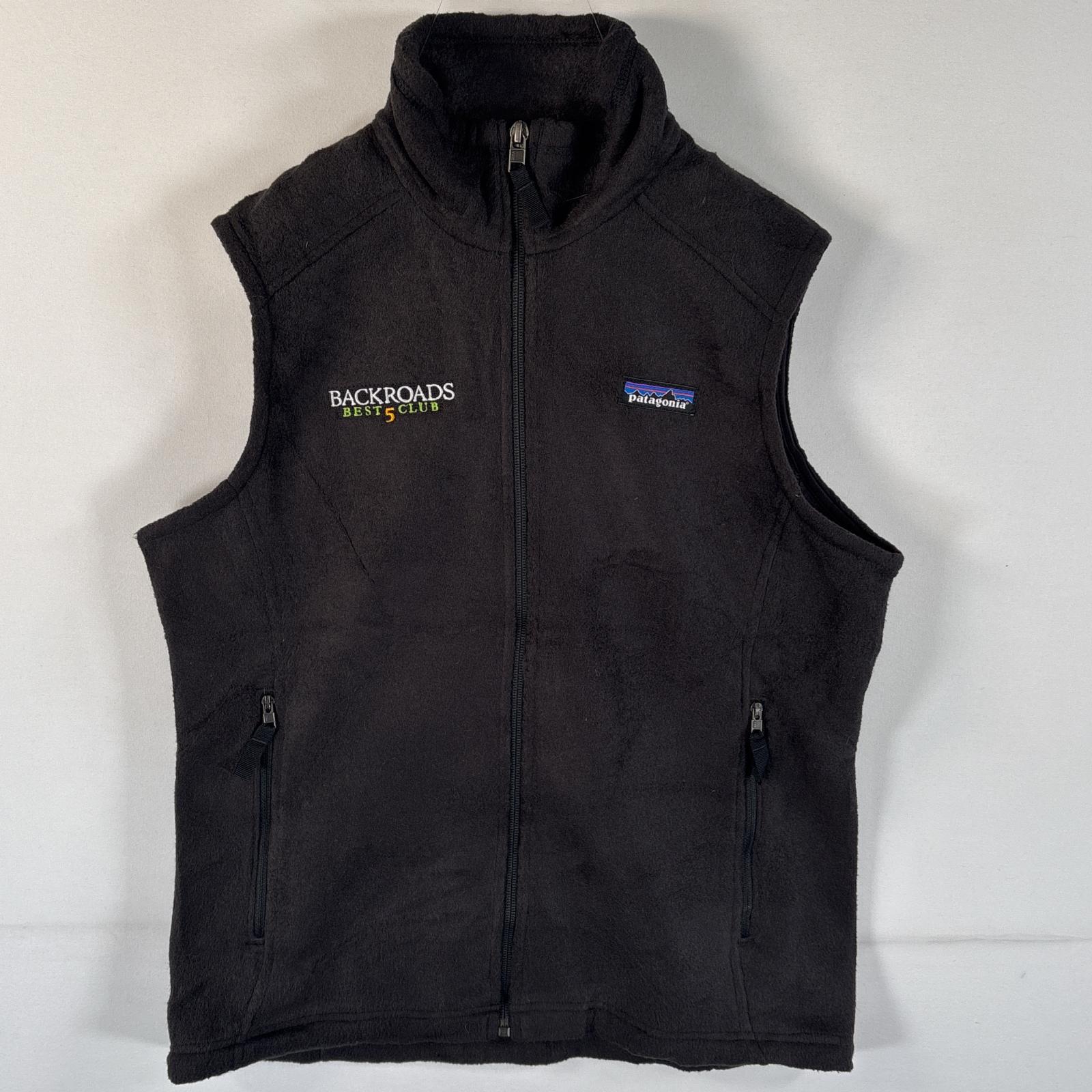 古着 フリースベスト シンチラ ワンポイントロゴ 企業ロゴ刺繍 フルジップ S ブラック レディース