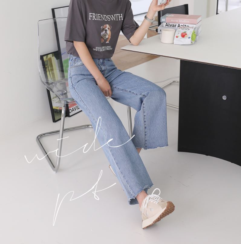 81 Off S 2l 韓国ファッション カットオフ ロングワイドシルエット デニムパンツ 81 Off S 2l 韓国ファッション カットオフ ロングワイドシルエット デニムパンツ