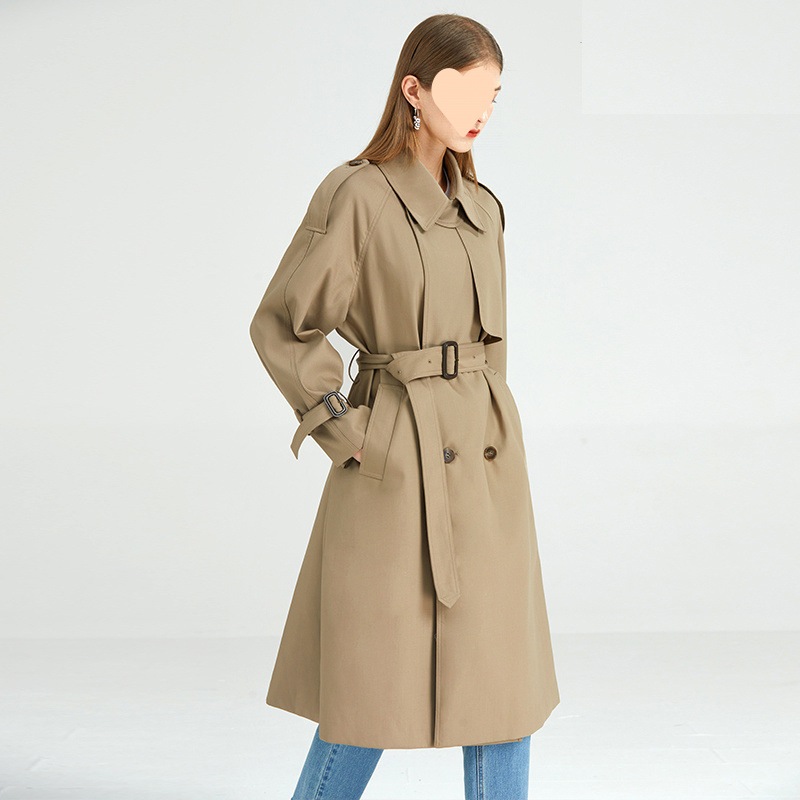 ミドル丈のヘボン式英国風ウインドブレーカーコート 女性用 2025年春秋冬 今年人気の外国風スタンドカラーコート 小柄な方向け