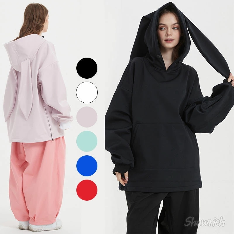 スノーボードウェア ジャケット プルオーバー パーカー アウター 単品 耳付き 兎耳 猫耳 スノボウェア スキーウェア メンズ レディース 男女兼用 海外通販