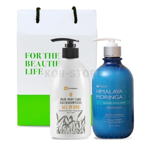 ドクター ホプキンス ビール 酵母 オールインワン シャンプー ボディウォッシュ 500ml + ハイドレイト ボディバーム ローション 500ml + ショッピングバッグ