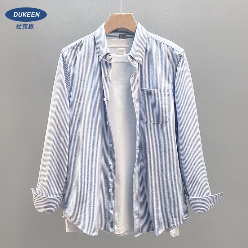 アメリカンピュアコットン ブルーストライプシャツ メンズ 長袖 春秋 シティボーイ ソルトインチシャツ カジュアルシャツ ジャケット 男性用