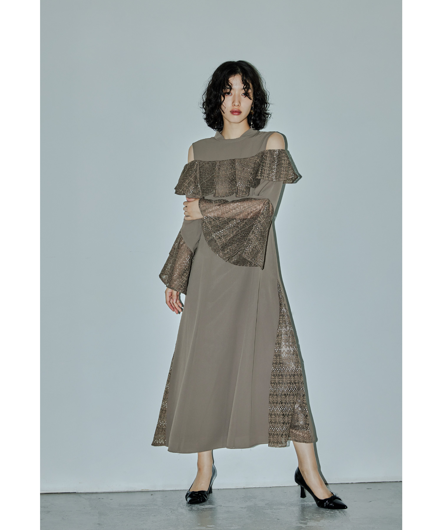 スリーブスリットマーメイドドレス パーティードレス 結婚式 レース 切り替え オフショルダー スリットスリーブ フレア マーメイド お呼ばれ パーティー 二次会 披露宴 謝恩会 成人式 同窓会