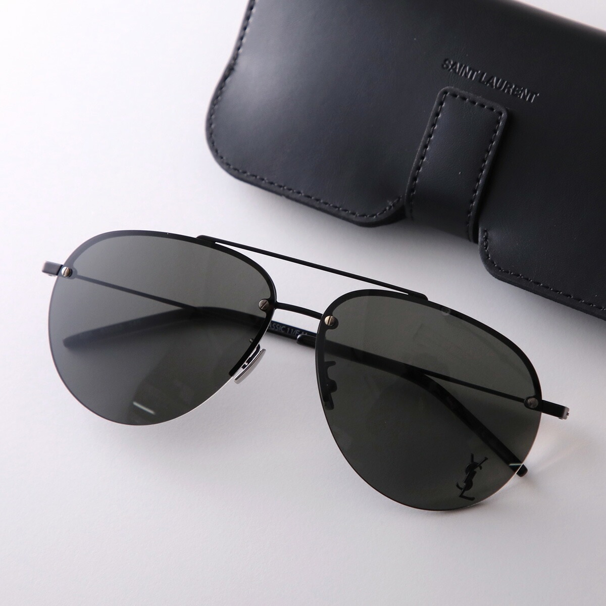 SAINT LAURENT サンローラン サングラス CLASSIC 11/F M メンズ ティアドロップ型 ダブルブリッジ メタルフレーム マットフレーム 005/BLACK-BLACK-GREY 25,479円