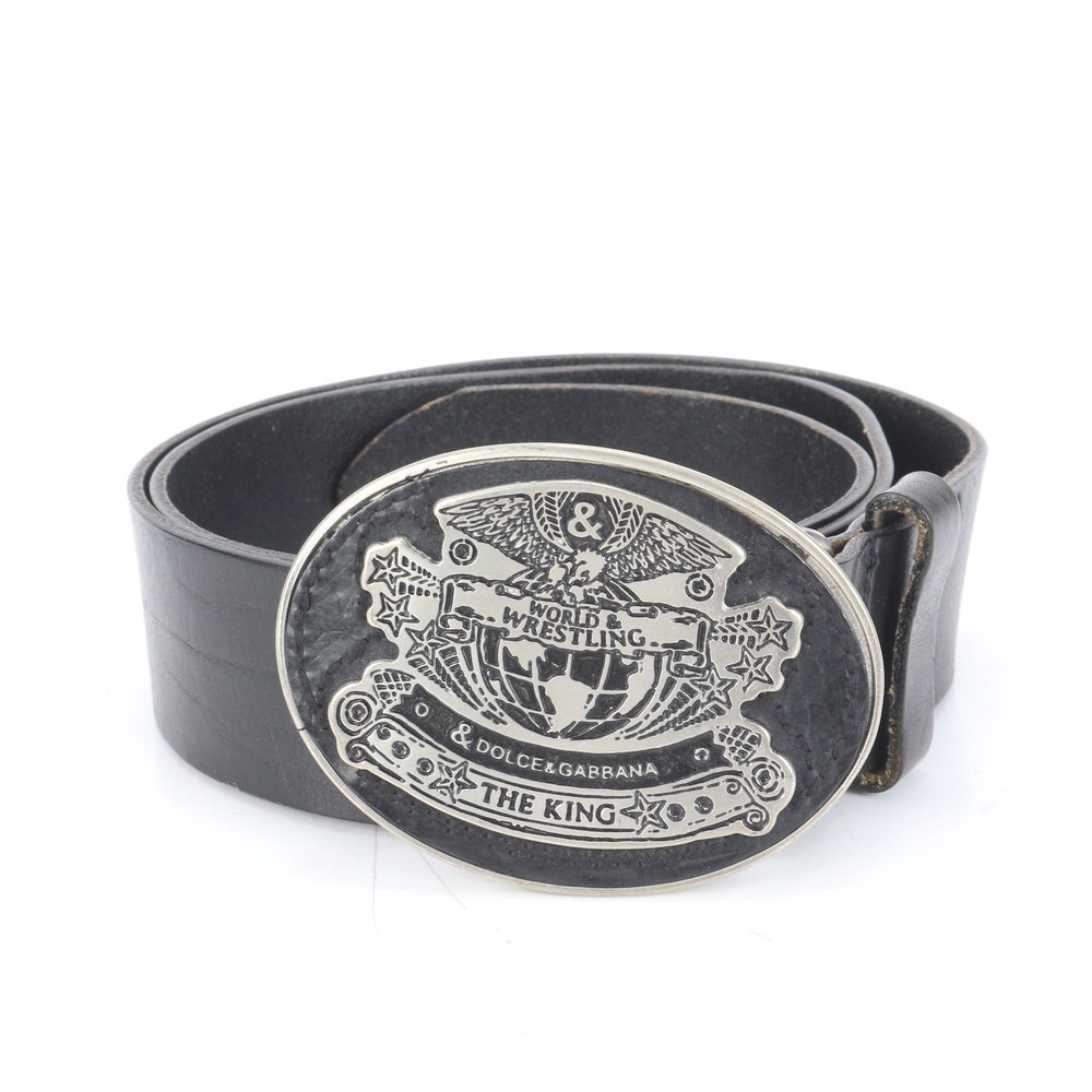 美品 D&G ドルガバ ブラック 黒 シルバー バックル ビジネス カジュアル 紳士 レザー ベルト メンズ EUE CQ13-6 中古