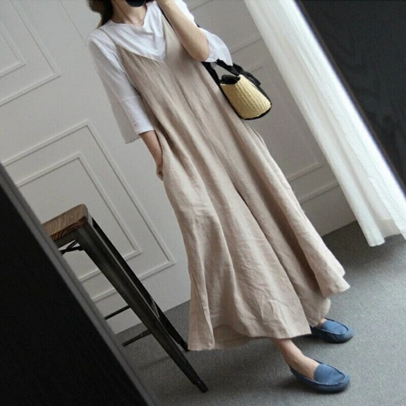 マキシ ルームウェア オールインワン レディース ジャンプスーツ パンツ サロペット ワイドパンツ ロング ノースリーブ Vネック きれいめ 春 夏 秋 冬 ベージュ ネイビー オーバーサイズ 上品