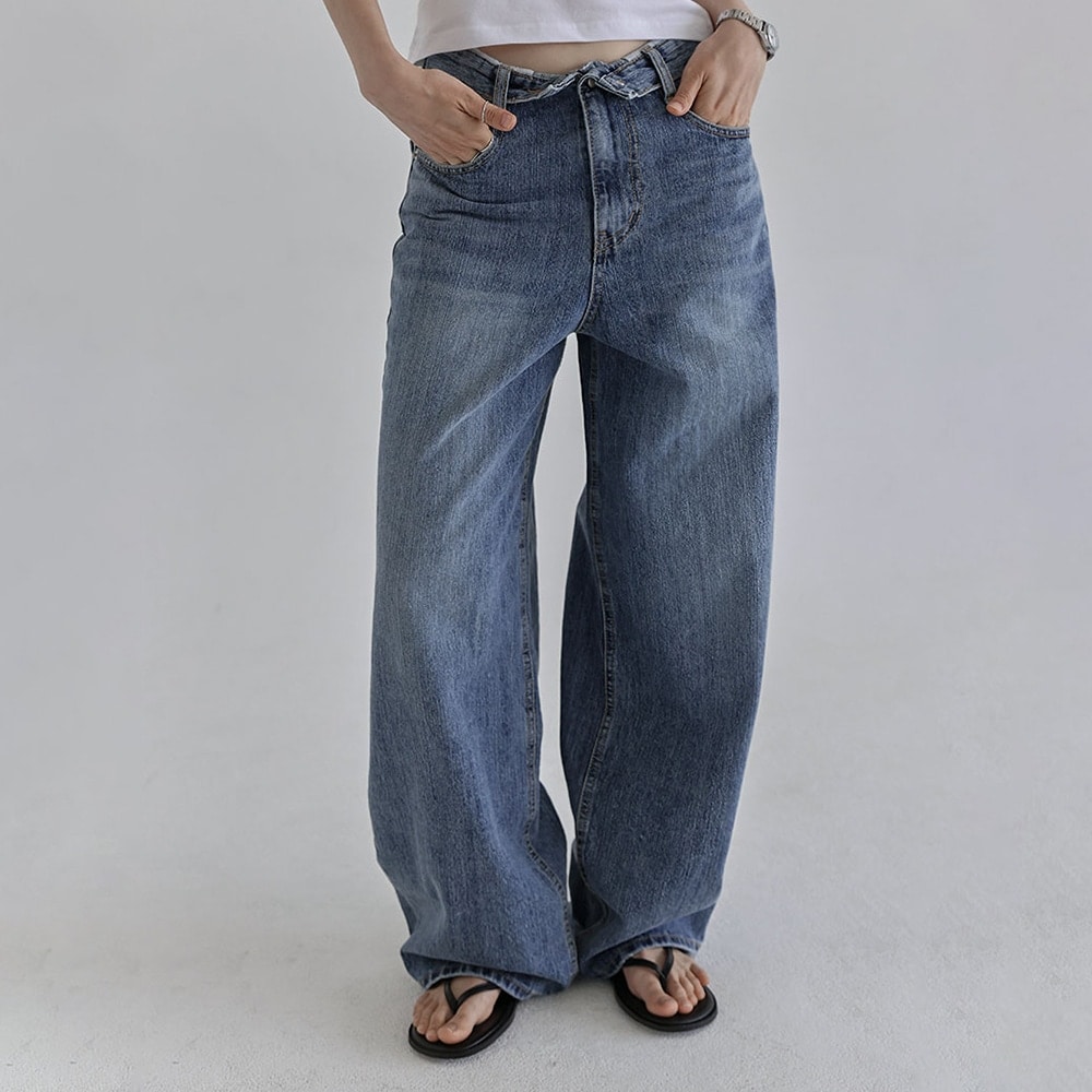 プオンツイストウエストワイドデニムパンツ