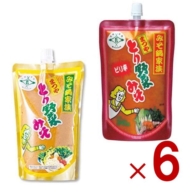 まつや とり野菜みそ ピリ辛 とり野菜味噌 2種 アソート とり野菜 味噌 とりやさいみそ 鍋の素 鍋スープ 500g 各6個