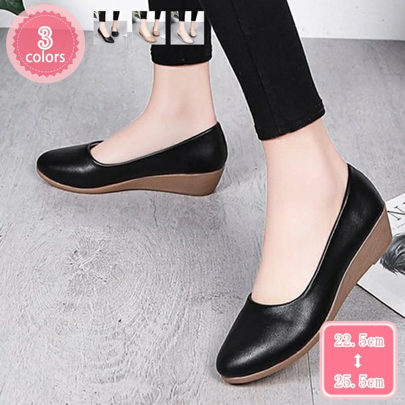 1000円OFFクーポン ウェッジソール 走れるパンプス ラウンドトゥ スリッポン 無地 パーティー パンプス 美脚 ハイヒール 黒 白 パンプス 入園式 入学式 卒業式 卒園式 滑り止め カジュアル
