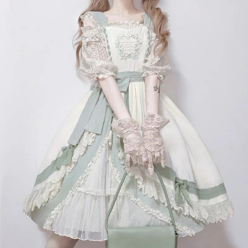 夏デイリーロリータ牧歌林スタイルエレガントガールドレススウィートプリンセスサスペンダーjskドレス優しいクラドレスかわいいドレス日常服人形師 レディースレース 可愛いお嬢様姫系少女ワンピゴージャスドレ
