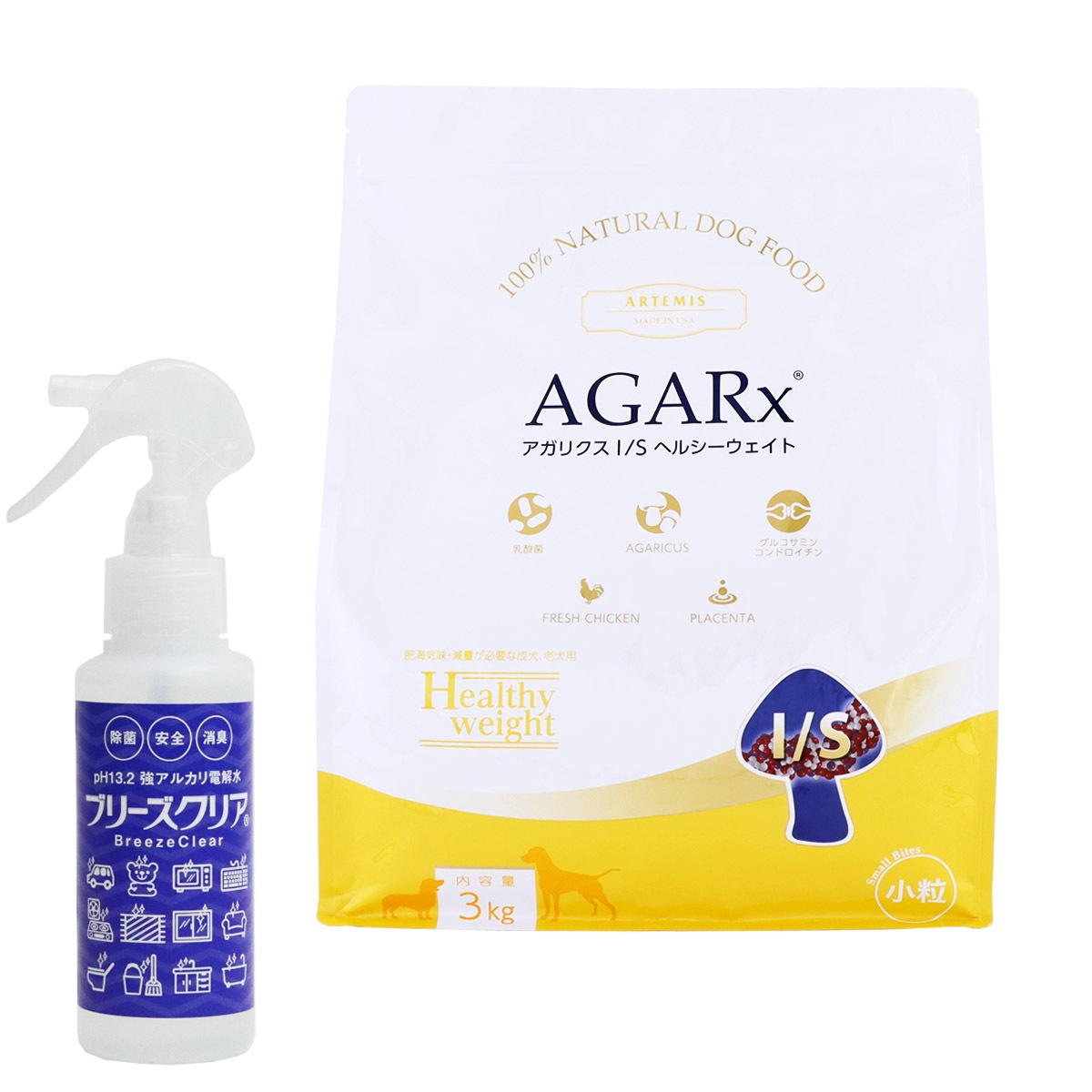 ドッグフード アガリクスI/S ヘルシーウエイト 小粒 3kg【ph13.2強アルカリ電解水100ml付き】