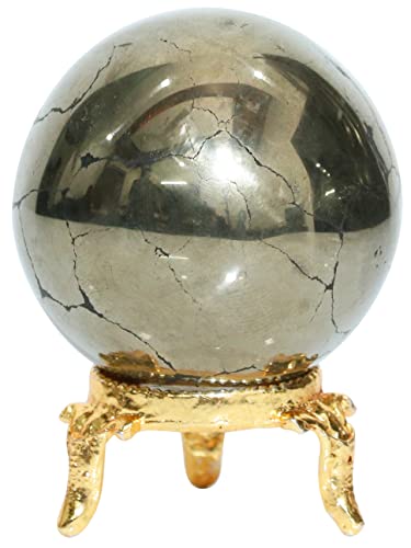 色：黄金の黄鉄鉱 メタルスタンド付きCroconゴールデンパイライトクリスタルボール* ジェムストー