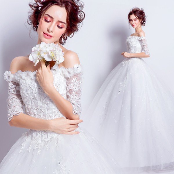 ウエディングドレス 袖付き 二次会 ウェディングドレス 安い 結婚式 プリンセス エンパイア 花嫁 ドレス 披露宴 ロングドレス ブライダル 大きいサイズ 新品