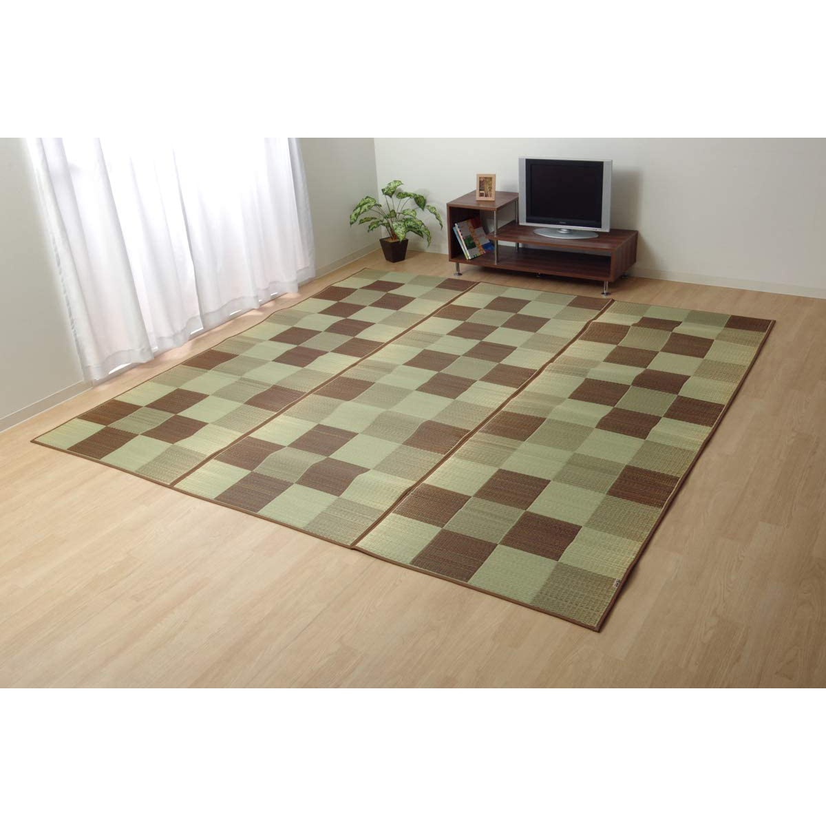 【I】【代引不可】い草ラグ カーペット Fブロック2 ブラウン 約191×191cmcm 裏貼り加工(裏:ウレタン) 日本製【北海道・沖縄・離島不可】