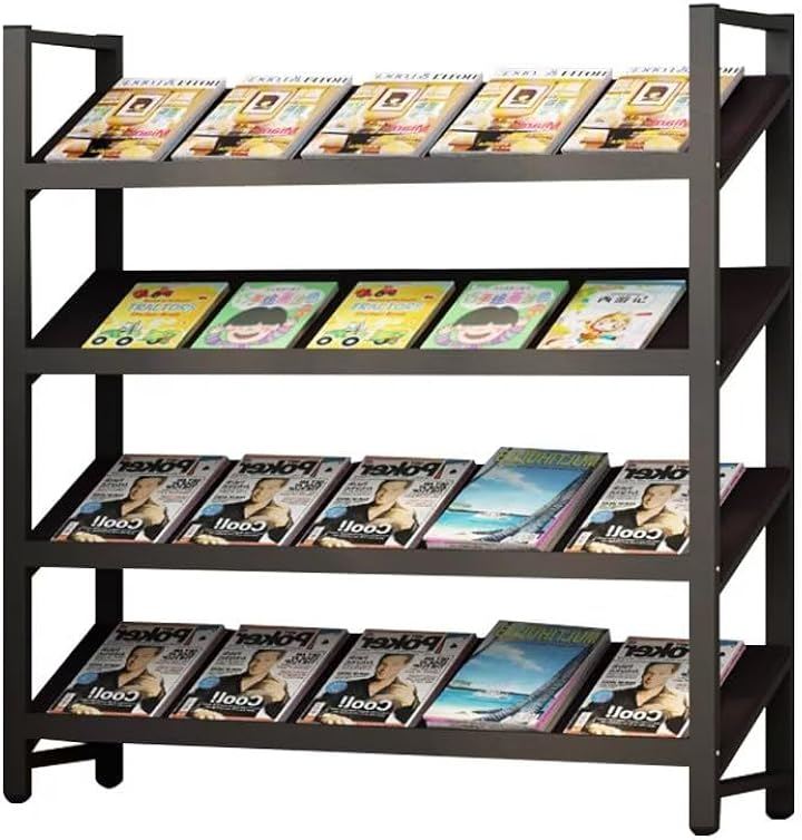 マガジンラック 雑誌ラック マガジンスタンド スチール パンフレットスタンド カタログスタンド 絵本棚 展示会 大容量 待合室 図書館 (ブラックホワイト, 奥行き30cm)