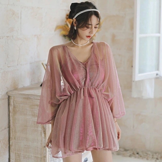 水着 3点セット レディース ビキニ 水着 セット 体型カバー かわいい 大きいサイズ 3L 4L 5L 6L キャミソール スカート シアーワンピース 水着 ママ 長袖 露出控えめ