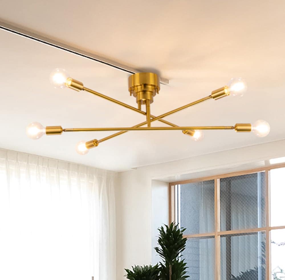 Chende シーリングライト 6灯 真鍮 LED スポットライト E26 天井照明 北欧 角度調節可 モダン ペンダントライト おしゃれ 寝室 リビング照明 電球別売 CEI-ROTATE-GOL