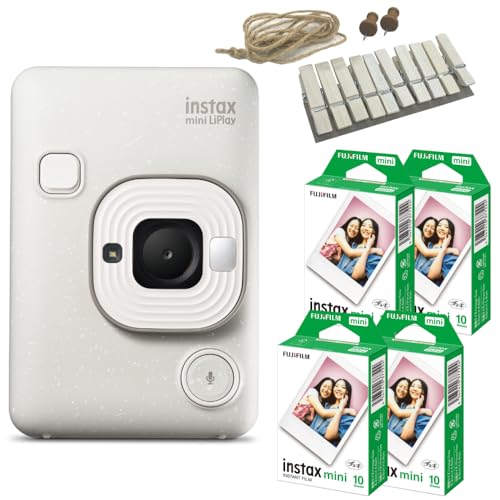 富士フイルム チェキ instax mini LiPlay リプレイ ミスティーホワイト ＆フィルム40枚＆ガーランド(6点セット)