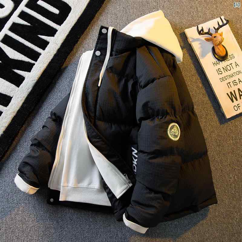 メンズ ファッショオン オシャレ カジュアル 男性 Hengpai アメリカ フェイク 2点 コットン コート メンズ 冬 厚手 コットンジャケット パン コットンコート