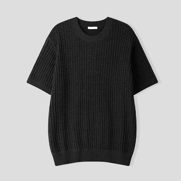 メンズ コルク スカシ ラウンド 半袖 ニットTシャツ AS KNH Q015 ブラック_P422469432