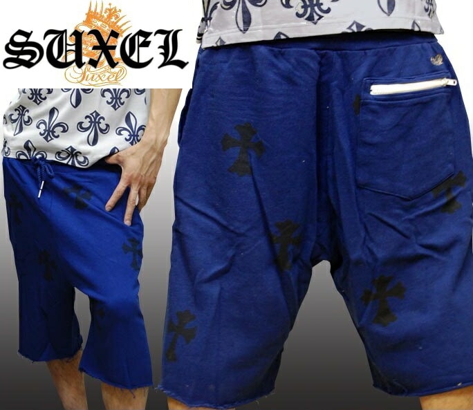 セール SUXEL サクエル メンズ ハーフパンツ クロス ネイビー スウェット ショートパンツ パンツ スエット ショーツ 半ズボン ストリート ブランド HIPHOP ウェアー B系 服 ダン