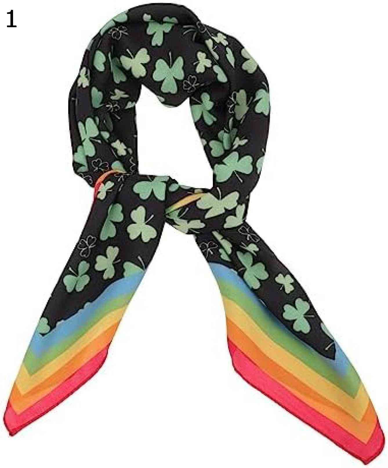 【20%OFFクーポン～】クローバースカーフ サテンスカーフヘアラップ テーマスカーフ クローバープリント スカーフ スクエアネック スカーフ アイルランドのスカーフショール シャムロックスカーフ ア