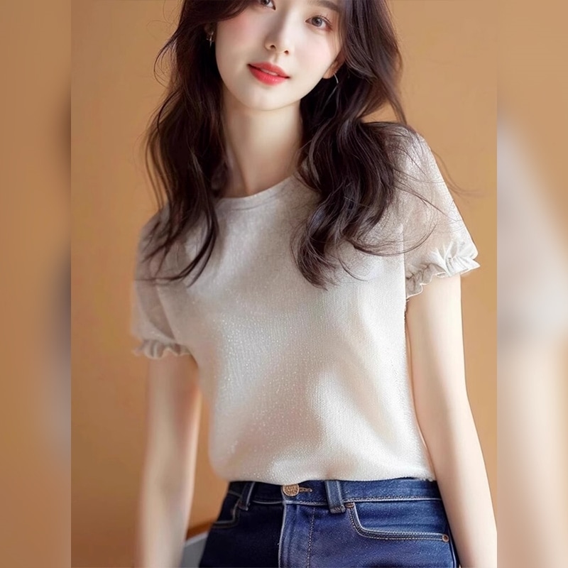 トップス Tシャツ シャツ カットソー ラウンドネック プルオーバー レディース 半袖 パフスリーブ 大人可愛い 上品 おしゃれ エレガント 無地 春 夏 デート お出かけ 休日 旅行 普段使い 4,987円