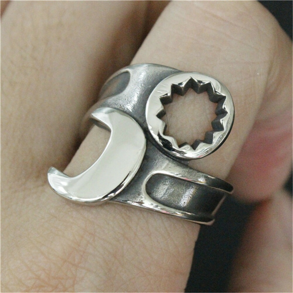 スパナレンチステンレスリング（RMT408） 指輪 15号-最大33号 フリーサイズ 調整可能 工具 メガネ メカニック 整備士 男性 女性 プレゼント アクセサリー r1203xxxxxxxx