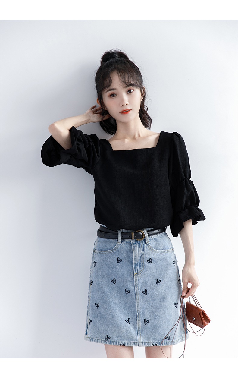 学生風 トップス Tシャツ カットソー 部屋着 五分袖 ボリューム袖 スクエアネック 襟なし レース 切り替えデザイン 薄手 かわいい シンプル カジュアル おしゃれ こなれ感 ラフ ラブリー