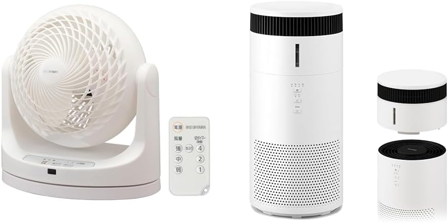 【本体＋加湿空気清浄機セット】アイリスオーヤマ サーキュレーター 静音 14畳 リモコン首振り マカロン PCF-MKC18-W ホワイト+ アイリスオーヤマ 空気清浄機 加湿機能付き 10畳 加湿空