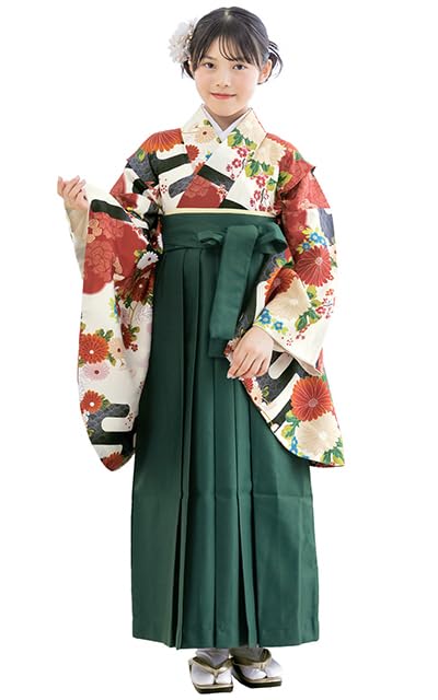ソウビエン 袴 4点 セット floro ジュニア (二尺袖着物/袴/長襦袢/下帯) 小学生 卒業式 女の子 十三参り