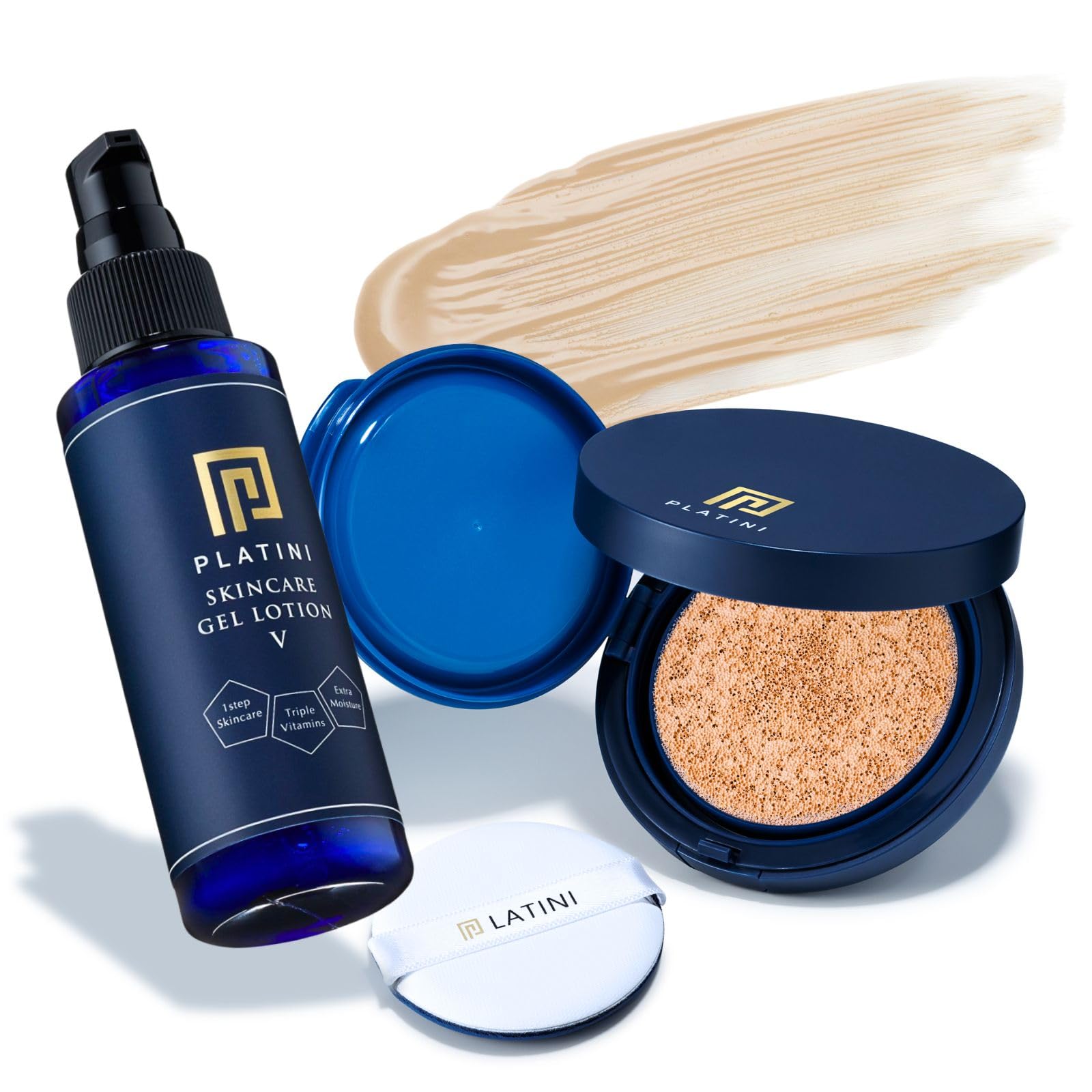 PLATINI スキンケアジェルローションV 100mL +【韓国発祥の次世代コスメ】メンズナチュラルフィット 青ひげ ニキビ跡 毛穴 をバレずにカバー！クッションファンデーション 美容液 日焼け止め