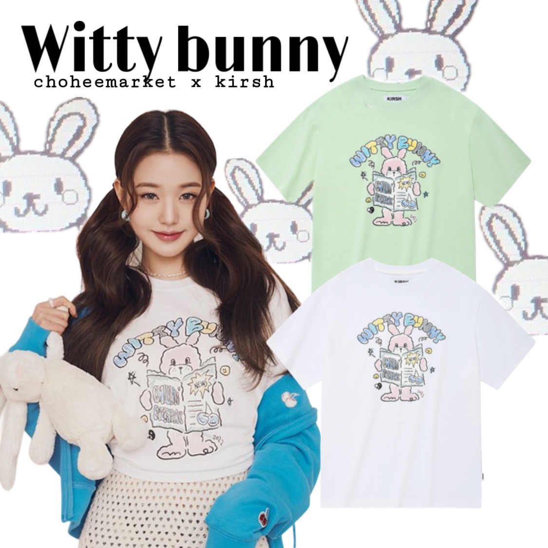 Jang won young T-shirt, short sleeve tshirt, witty bunny hand drawing