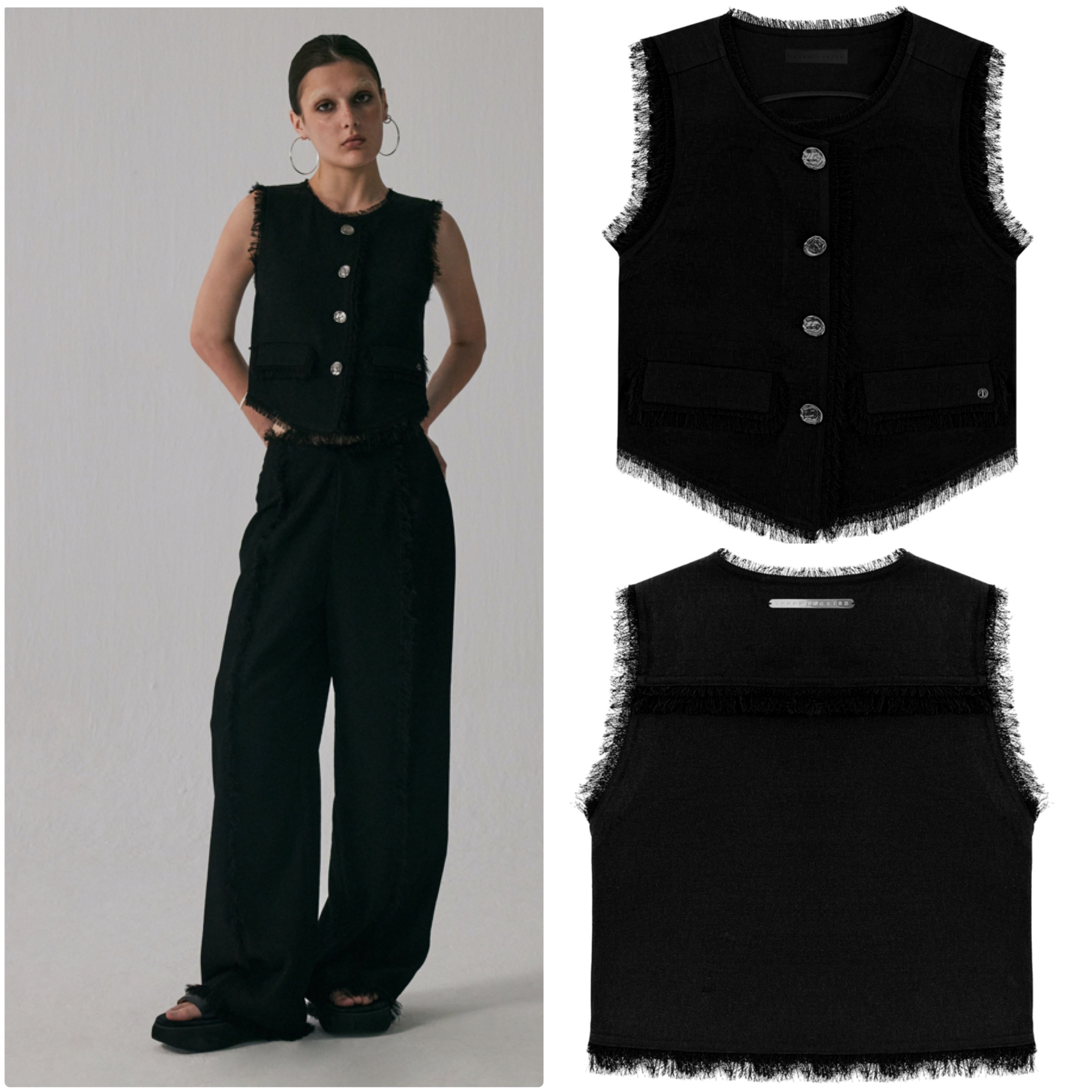 TMB Linenlike Tassel Set-Up Vest [ Black ]