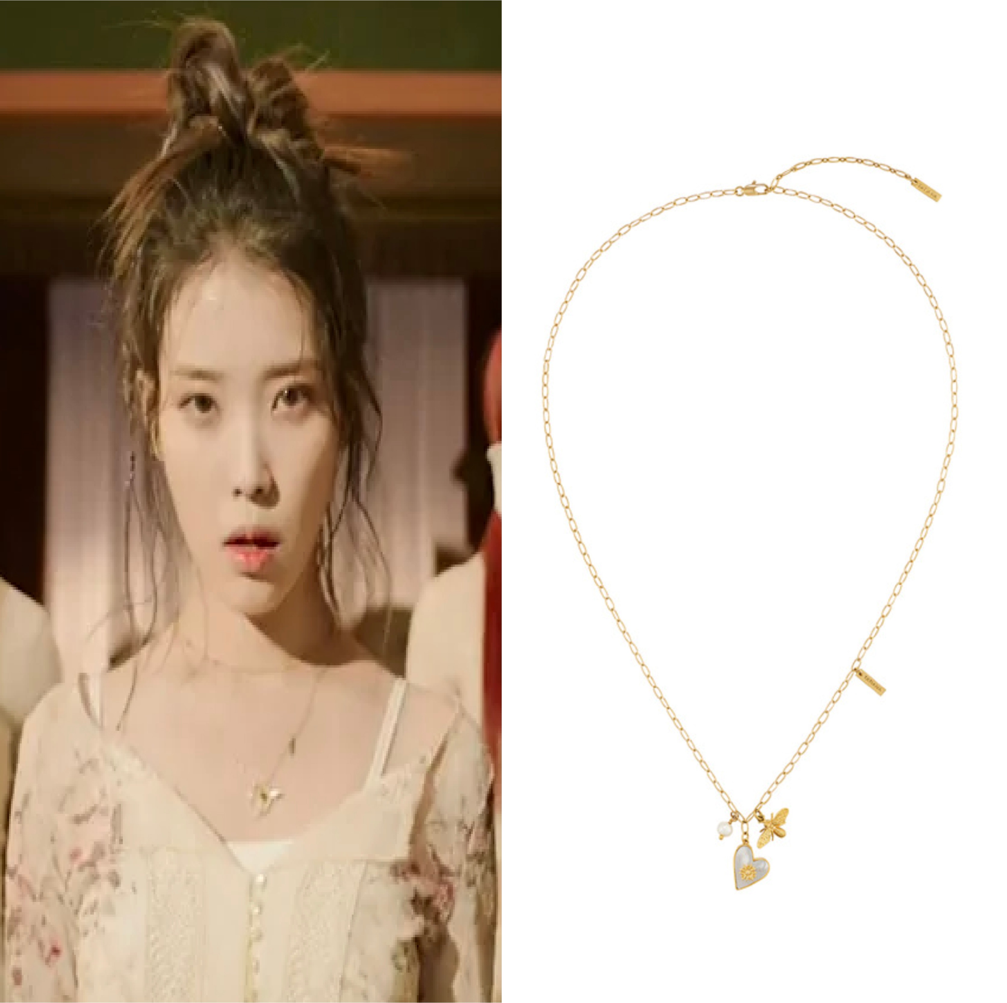 【IU 着用】【プレゼント】Nacre Flower Heart Necklace(2colors)
