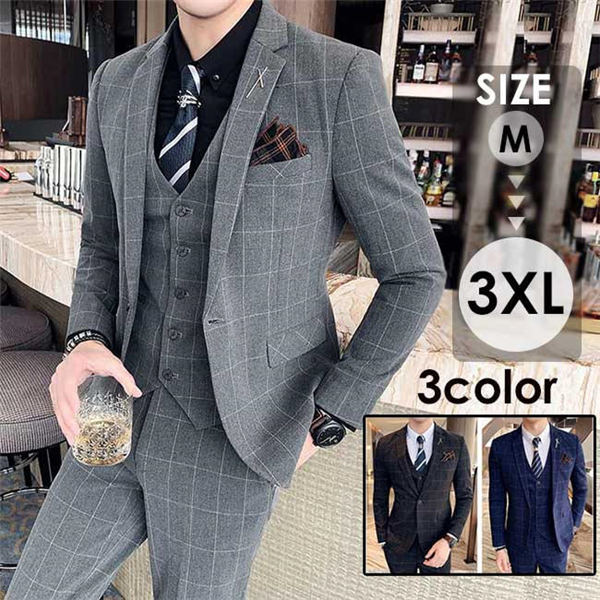 チック柄スーツ ビジネススーツ シングル メンズスーツ 紳士服 suit メンズ 大きいサイズ おしゃれスーツ 春 夏 細身 結婚式 オシャレ おしゃれスーツ お洒落 韓国 ネイビー グレー ブラックスーツセット