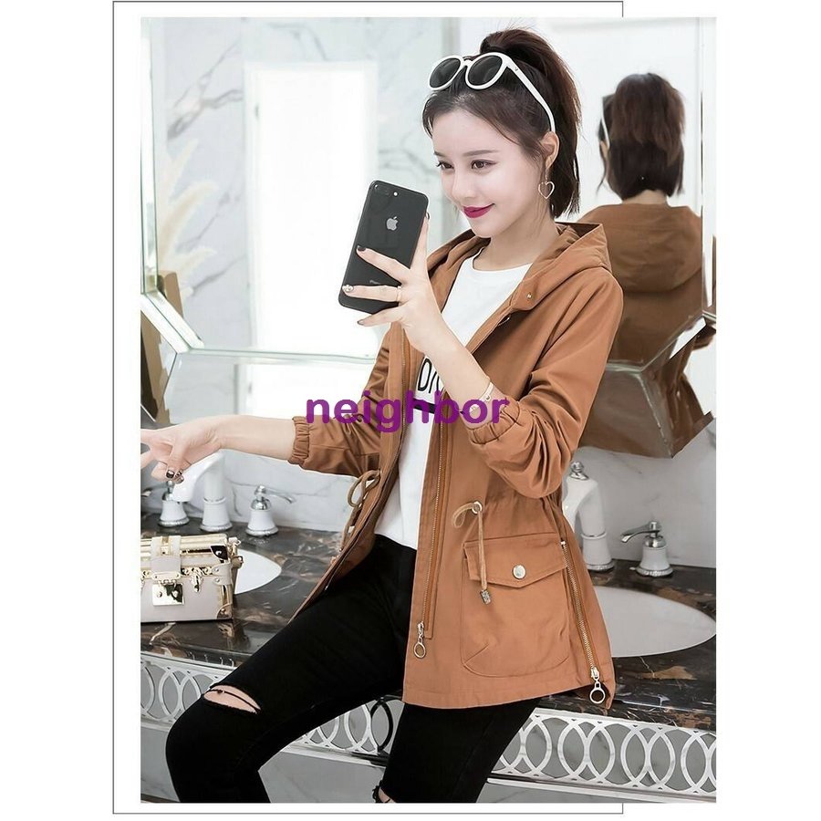 アウター レディース 冬 アウター パーカー フード フロントポケット 長袖薄手 ホワイト ブラウン