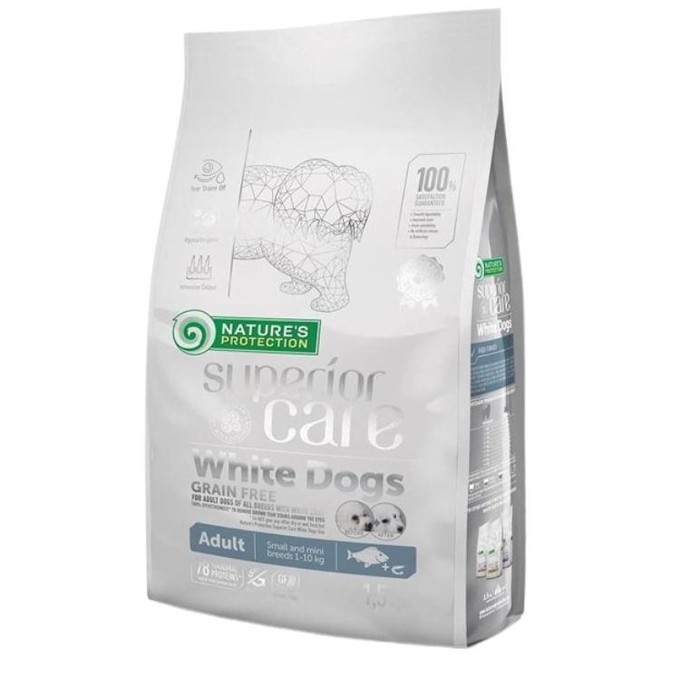ネイチャーズプロテクション グレインフリー ホワイトフィッシュ アダルト 小型犬用 1.5kg小粒 小型犬 ドッグフード 白毛種 ホワイトコート 子犬 無添加 涙やけ対策