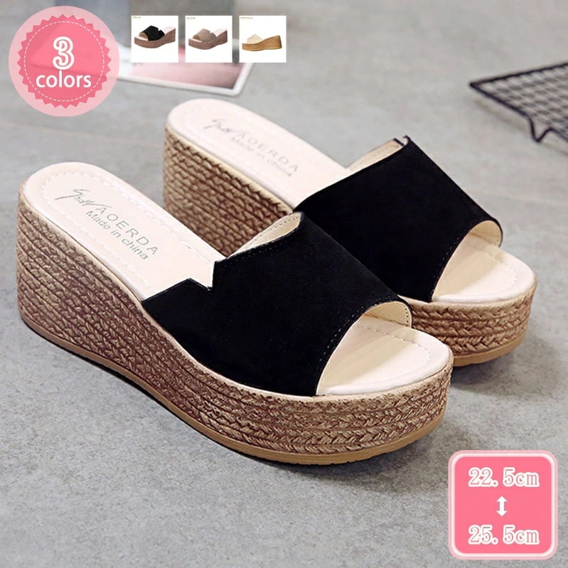 500円OFFクーポン サンダル 大きいサイズ 7.5cm ウェッジヒール 厚底 美脚 ミュール サポサンダル レディース 歩きやすい 黒 杏色 通気性 ミュールサンダル 海水浴 砂浜 ビーチ カジュ