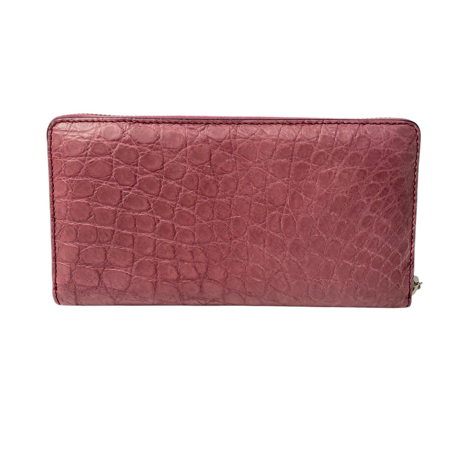 未使用 グッチ GUCCI ラウンドジップ 長財布 374850 クロコダイル ピンク レディース