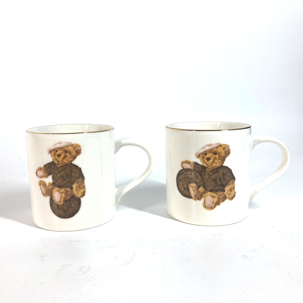 マグカップ 不明 シュタイフ Steiff モノグラム テディベア モチーフ クマ ペア 2客 セット 食器 コップ 陶器 ホワイト