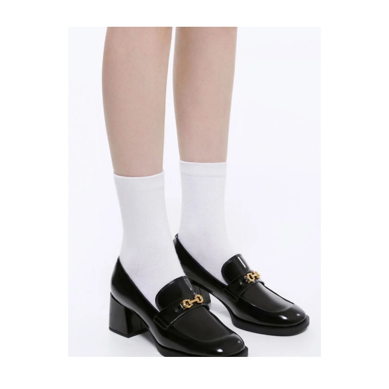 [IVE チャンウォンヨンPICK]ヒール ローファー パンプス - ブラック