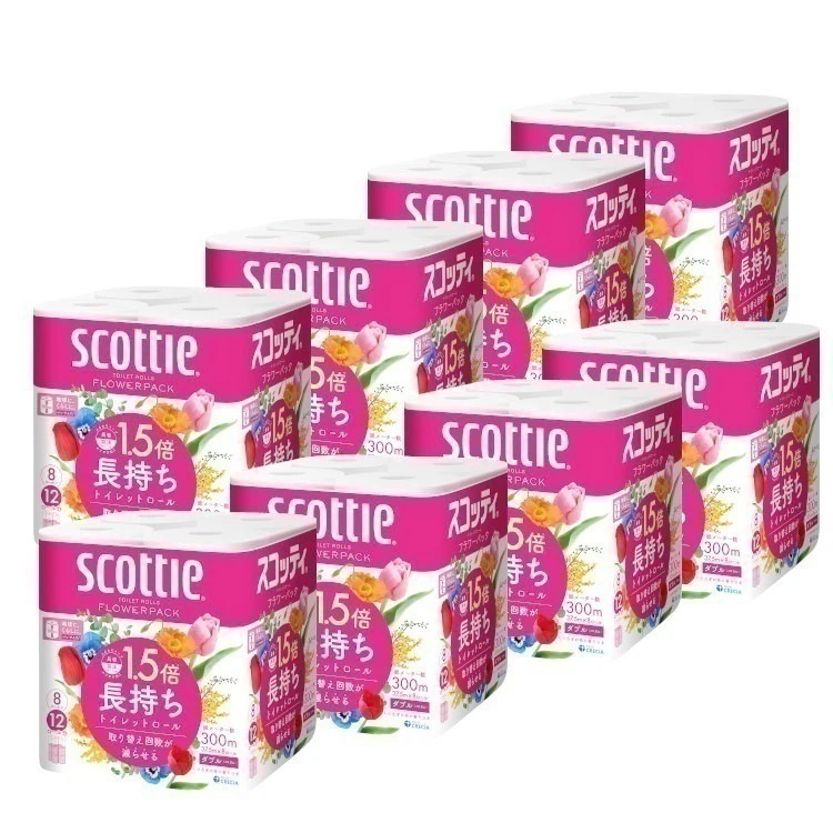 トイレットペーパー ダブル スコッティ フラワーパック 1.5倍長持ち トイレットペーパー 37.5m ダブル 8ロール8セット メガ割