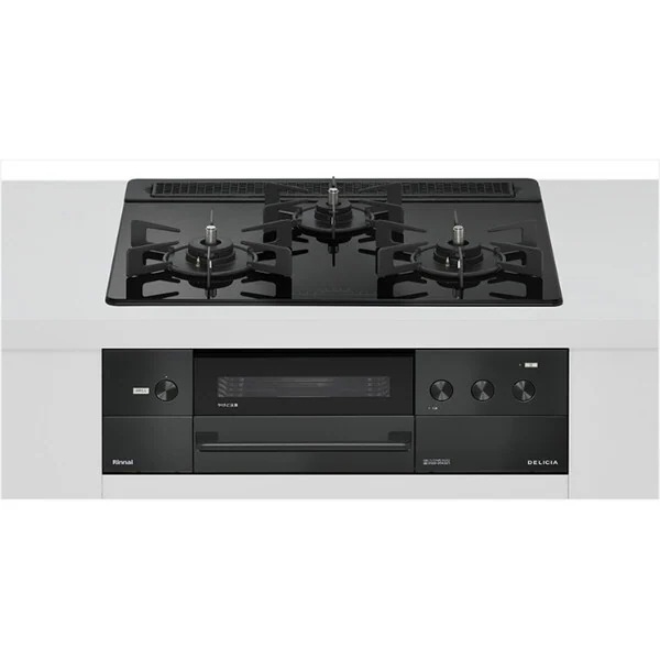 ビルトインガスコンロ プロパンガス用 両側強火タイプ 3口 60cm RHS31W38M11RNBW-LP ナイトブラック DELICIA