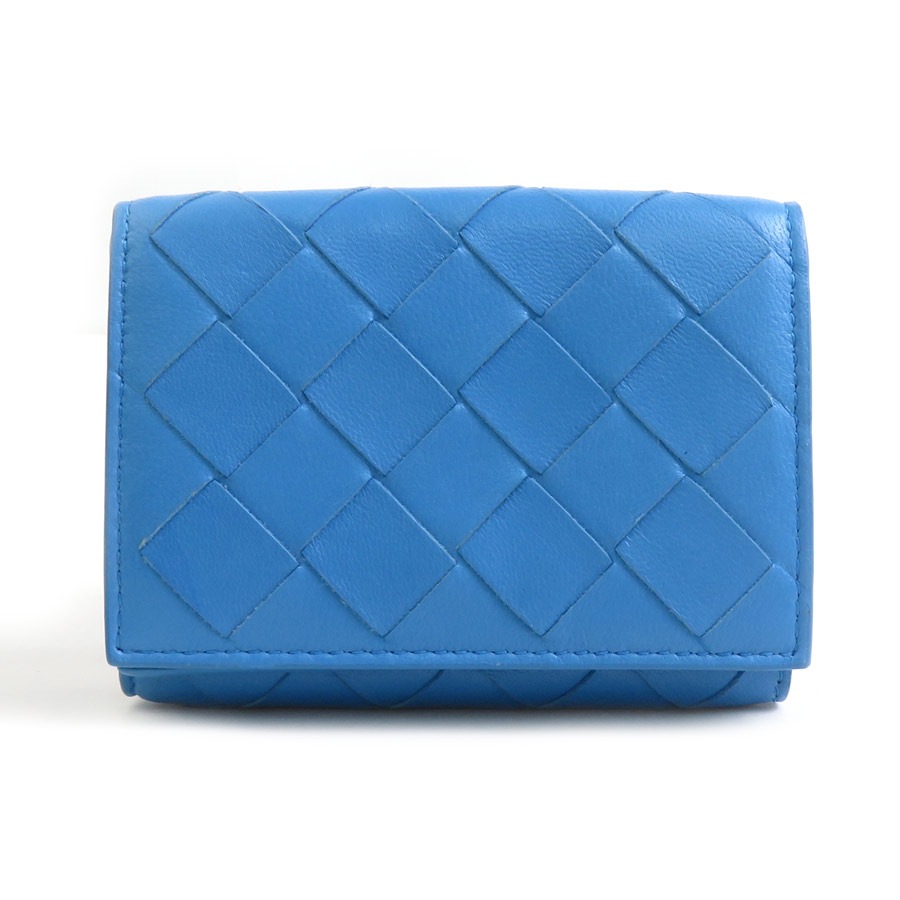ボッテガヴェネタ BOTTEGAVENETA 三つ折り財布 イントレチャート レザー ブルー ユニセックス r10948g