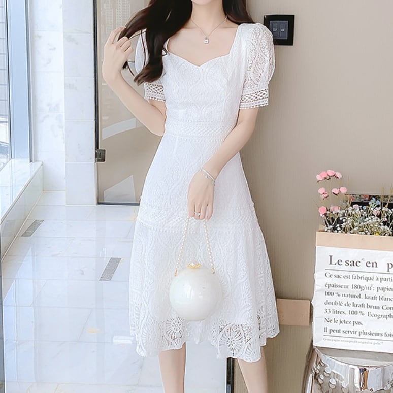 ワンピース 上着 人気 おすすめ おしゃれ お洒落 激安 安い プチプラ シースルー 半袖 ふわふわ パフスリーブ ふんわり Aライン 膝丈 ミニスカート 無地 レース 可愛い かわいい l 7,709円