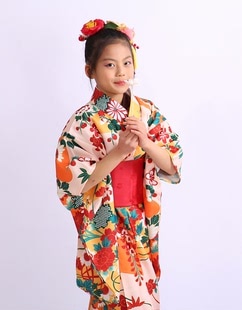 子供用着物振袖日本着物ピンク正装秋冬厚手シワ防止素材日系プリンセスステージパフォーマンス