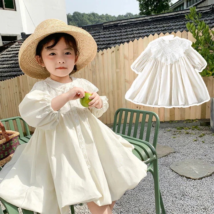 韓国子供服 ワンピース 女の子 ベビー フォーマル 姫様 秋 長袖 プリンセス レース 白ワンピース 韓国こども服 カワイイ おしゃれ カジュアル 子供服